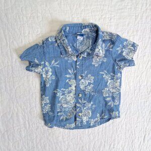 Old Navy Toddler Chambray Floral Short Sleeve Button Down 18-24M